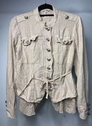 Free People Emilia Military Jacket Women's XS Tan Linen Blend Button Up Boho