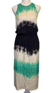 A.L.C. Tallulah white green & navy tie-dye sleeveless silk midi dress size 6