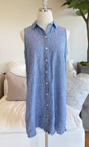 BeachLunchLounge Blue Striped Button Up Linen Mini Dress