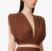 Savannah Morrow Womens XS Kamala Crop Top Crinkled Silk Blend Paprika Brown