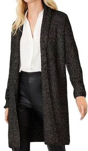 Ann Taylor Cardigan Sweater Open Front Longline Gold Detailed Black NEW Womens M