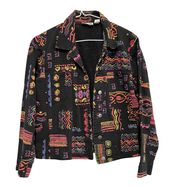 Chicos Design Vintage Art Deco Button Front Denim Jacket 