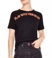 Sandro Milagros Embroidered Play With Your Heart Short Sleeve Black Graphic Tee