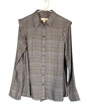 Treasure & Bond Gray Plaid Long Sleeve Button Down Shirt Women Sz XS