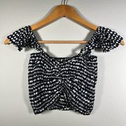 NWT  - Hollie Ruched Off Shoulder Crop Top - Sleet Navy & White Dot