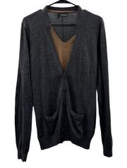 The Kooples Wool Gray & Tan Long Sleeve Cardigan Sweater Size XL