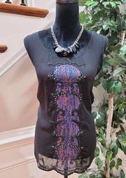 Maurice's  Women's Black 100% Polyester Round Neck Sleeveless Top Blouse Size 1