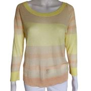 Worthington Coral Yellow Stripe Lightweight Crewneck Sweater Size Medium