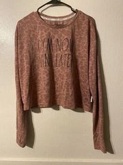 Rae Dunn Top Womens‎ Large Pink Animal Print Cut Out Back Long Sleeve Ladies