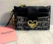 Juicy couture wallet modern chic tab elongated card case Black Gray gold heart