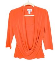 JOSEPH RIBKOFF Orange Draped Front Blouse 3/4 Sleeve Layered Cami Women's 6