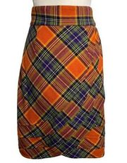 Anthropologie Plenty Tracy Reese Wool Skirt 4 Orange Plaid Tulip Pencil Lined