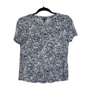 Black & White Paisley Print Linen Blend Tee