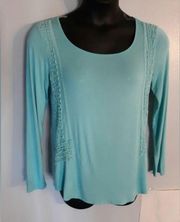 Cable and Gauge blue crochet blouse