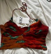 NWT Zara Orange, Red, and Blue Beaded Top