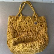 The Sak Yellow Crocheted Hippie Coastal Grandma Western Lagenlook Shoulder Bag