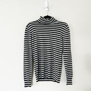 NWT JOSEPH A Stripped Metallic Knit Turtleneck Sweater Silver Black Small