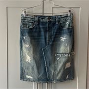 Polo Ralph Laure Denim Patchwork Reworked Skirt Pencil Jean 10 Streetwear
