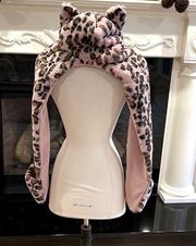 Soft Plush Hat Scarf Mittens Leopard Print Comfy Womens Girls Cozy