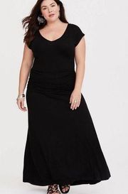 Black Short Sleeve Shirred Waist Jersey Maxi Dress Sz.2 NWT