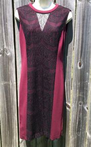 Magaschoni 2 Burgundy Black Lace Panel Overlay Dress Sheath Mini Knee Sleeveless