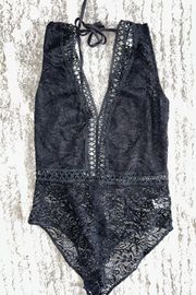 Black Lace Plunging Bodysuit