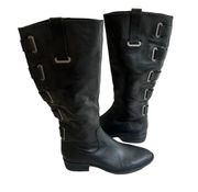 Arturo Chiang Knee High Buckle Accent Leather Boots, Sz 7
