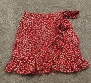 Red Floral Wrap Mini Skirt