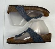 Sophia Milano Size 9.5 Brina Wedge Sandals Flip Flop Thong Blue Metallic Scallop