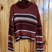 Rag Poets Burgundy Red Striped Turtleneck Sweater Womens