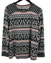 Cuddl Duds Penguin Fair Isle Pajama Top Size Large