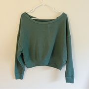green boat neck/off the shoulder sweatshirt