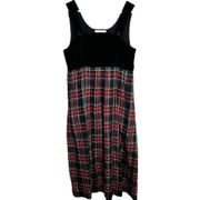 VTG ORVIS Corduroy Maxi Dress Scoop Neck Christmas Plaid Sleeveless Black 14