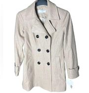 Anne Klein Pea Coat Double‎ Breasted Oatmeal Color Wool Blend Sz Medium NWT
