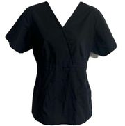 Dickies womens faux wrap v neck black scrub top pockets stretch short sleeve s