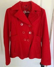 Los Angeles Womens Pea Coat Wool Mix Jacket Size Medium Red With Buttons