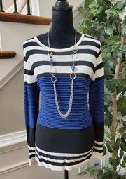Peck & Peck Womens Multicolor Striped Long Sleeve Round Neck Blouse Top Medium