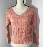 American Threads Coral Crochet Twist Back Sweater S/M