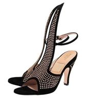 Gucci Black Suede Crystal Embellished Cone Heel Ankle Strap Sandals