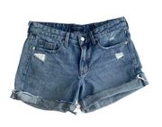 Blue Medium Wash The Boyfriend Short Mid-Rise Denim Jean Shorts