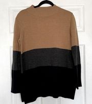 French Connection Sweater Small Black Tan Gray Pullover Tunic Mock Long Sleeve