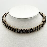 Chico’s Gold Tone Double Box Chain Black Cord Accent Choker Necklace 15”