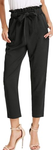 Women's Cropped Paper Bag Waist Pants with Pockets