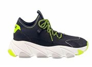 ASH EXCAPE Stretch Knit Chunky Platform Lace-Up Sneaker Black Silver Neon Green