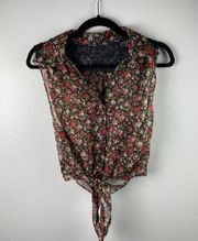 Floral chiffon tie waist tank