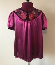 Apostrophe Blouse SZ L Crochet details keyhole