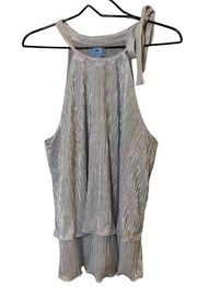 New Cece‎ Metallic Silver layered tank top with tie neck Sz L