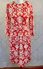 J.McLaughlin Mia Dress Ikat Scroll Coral Orange