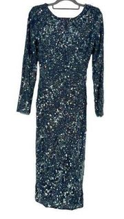 Dress‎ the Population Large Susanna Mineral Blue Sequin Long Sleeve Dress XS