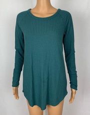 Chaser Button Cuff Waffle Knit Thermal Shirt Top Small Popover Pullover Teal